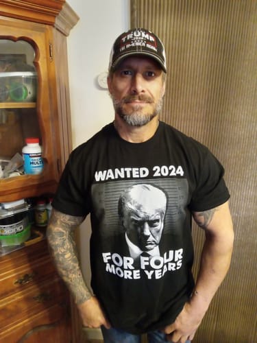 Customer photo review of Wanted For President Black & White T-Shirt