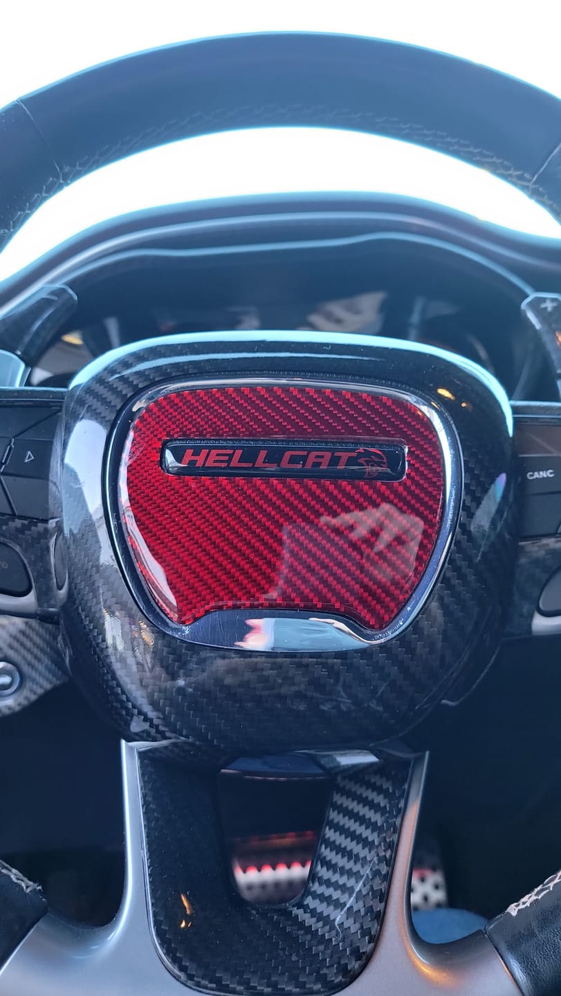 Customer photo review of Real Carbon Fiber Steering Wheel Airbag Center Piece Overlay for Dodge Challenger/Charger 2015-2023