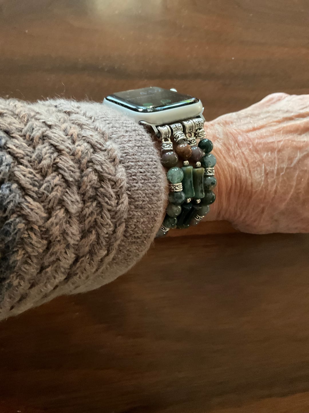 Customer photo review of Vintage Agate Stretch Apple Watch Strap