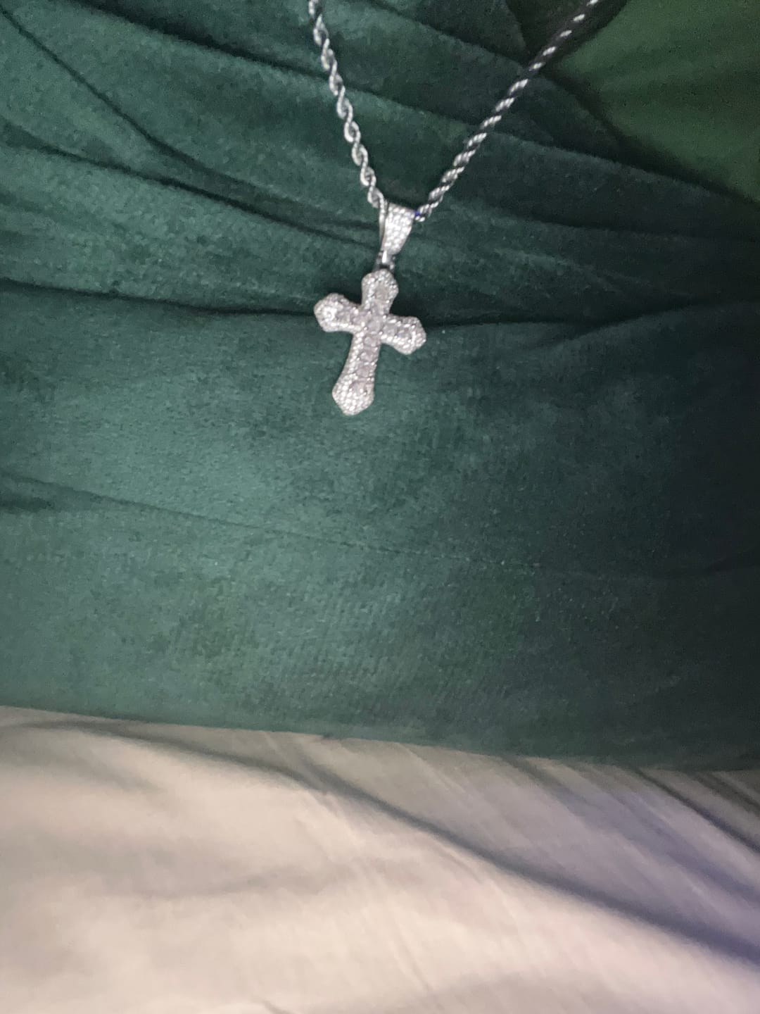 Customer photo review of FROSTY CROSS PENDANT. - WHITE GOLD