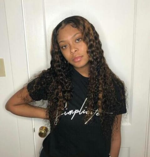 Customer photo review of Luvwin 5x5 Side Part Water Wave Brown Highlights Pre-Cut Transparent Closure Wig