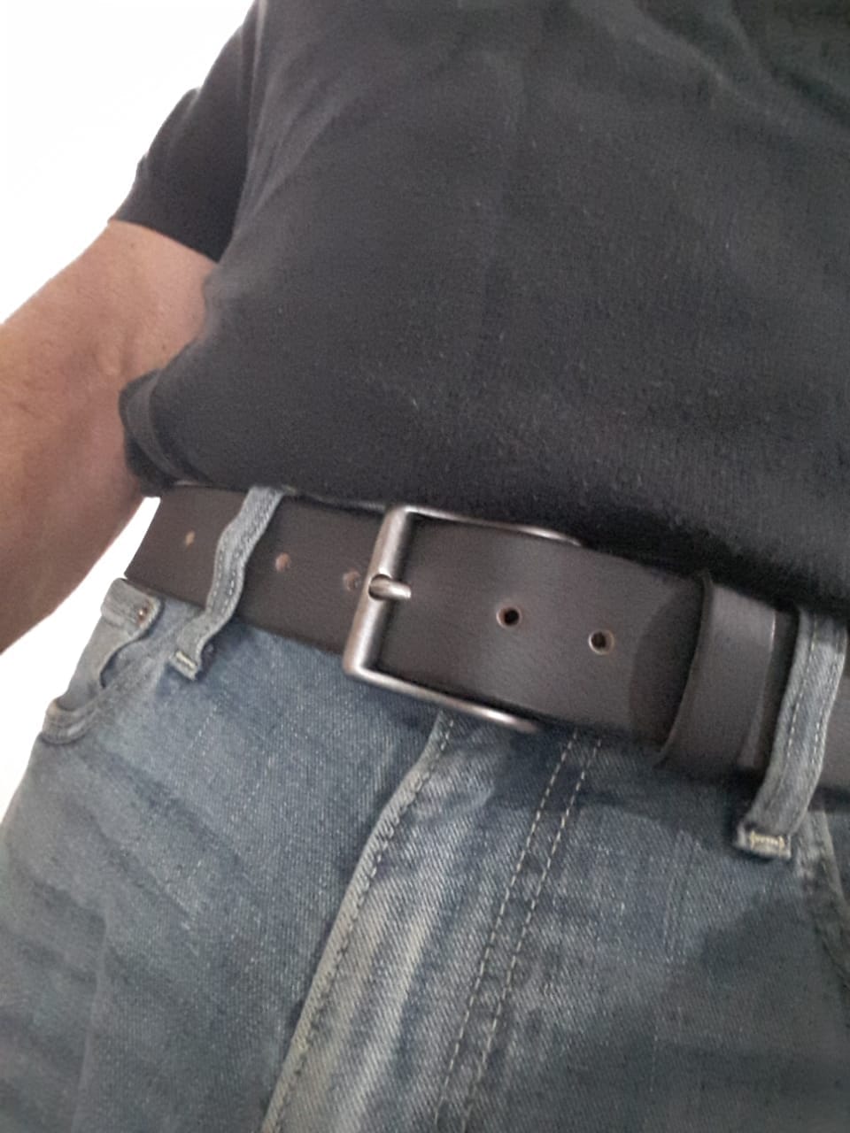 Customer photo review of The Mountain Belt - Grey Leather Belt with Charred Edges