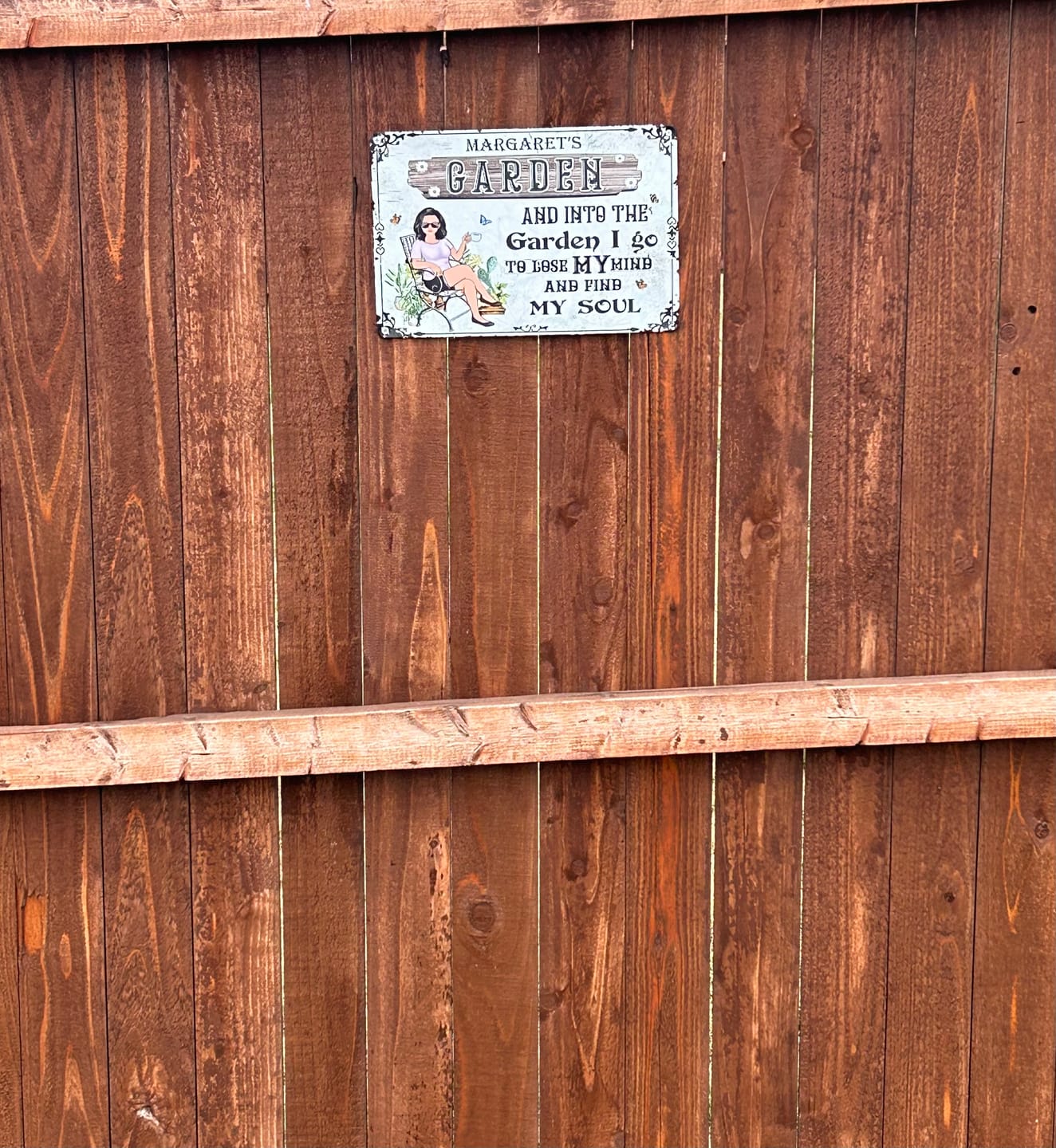 Customer photo review of And Into The Garden I Go Gardening Girl - Garden Sign - Personalized Custom Classic Metal Signs