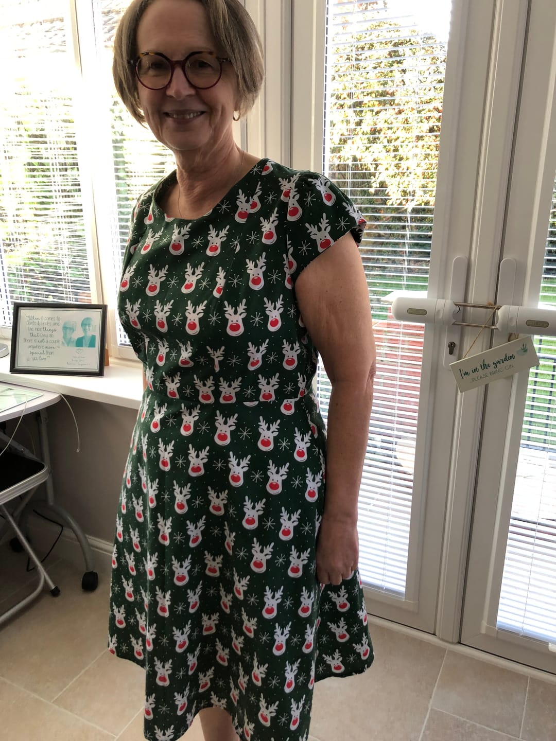 Customer photo review of White Reindeer Faces Polycotton Fabric