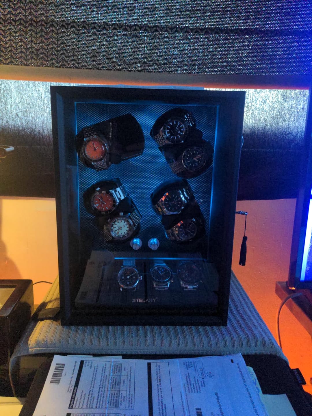 Customer photo review of Watch Winders with Extra Storage Space Aurora Blue LED Light