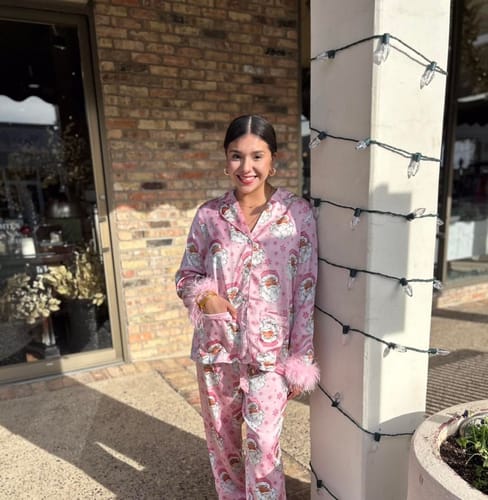 Customer photo review of Christmas Besties Party Printed Feather Trim Elastic Waist Pocketed Pajama Set