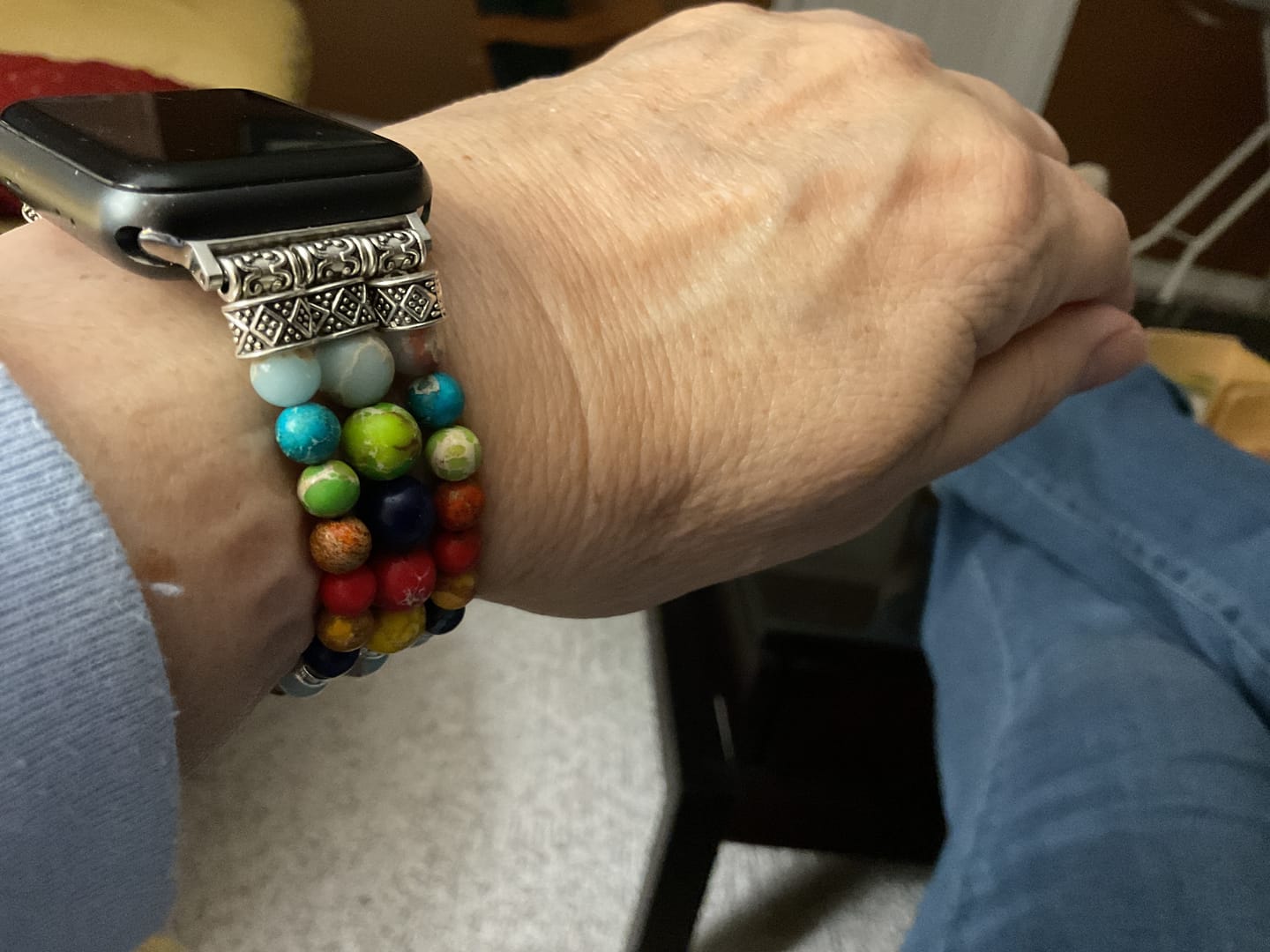 Customer photo review of Vibrant Chakra Stretch Apple Watch Strap