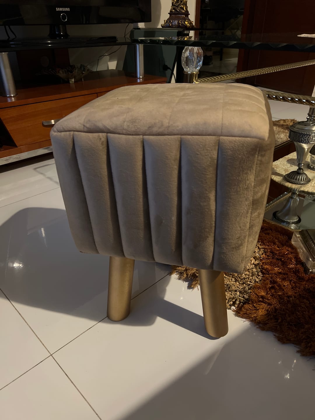 Customer photo review of Wooden Velvet stool Square shape-865