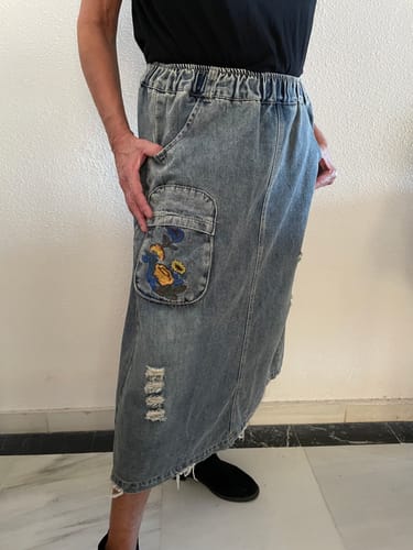 Customer photo review of Women Summer Casual Distressed Pocket Embroidery Skirt