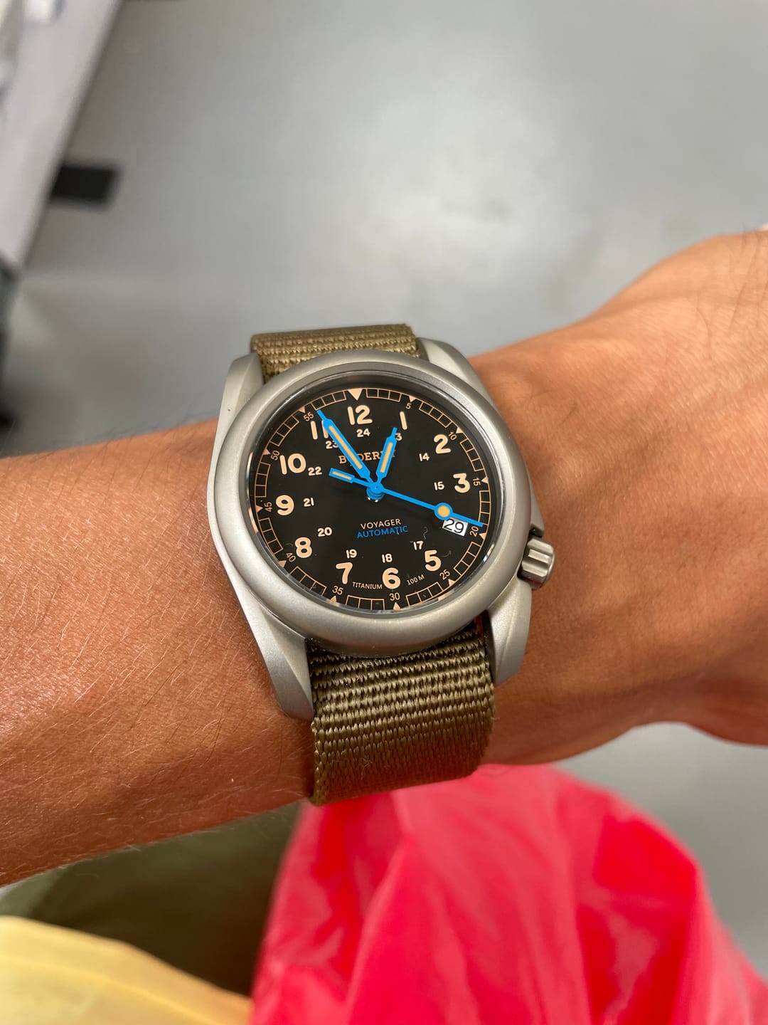 Customer photo review of VOYAGER - 100M Waterproof Titanium Automatic Field Watch | Vintage Noir