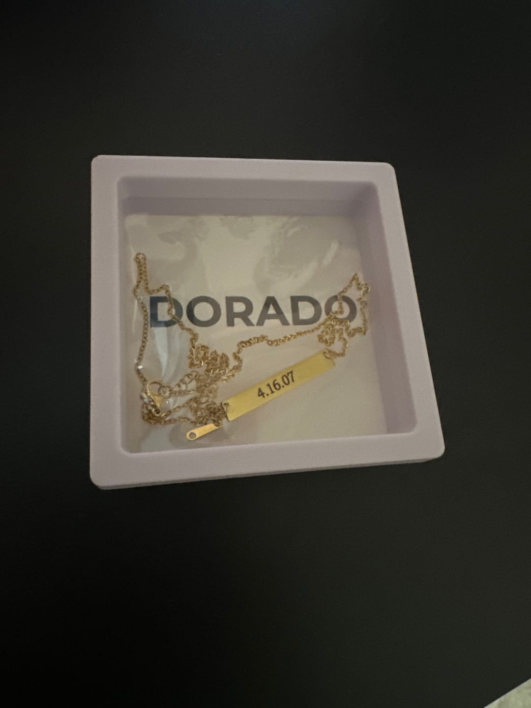Customer photo review of Engraved Bar Necklace