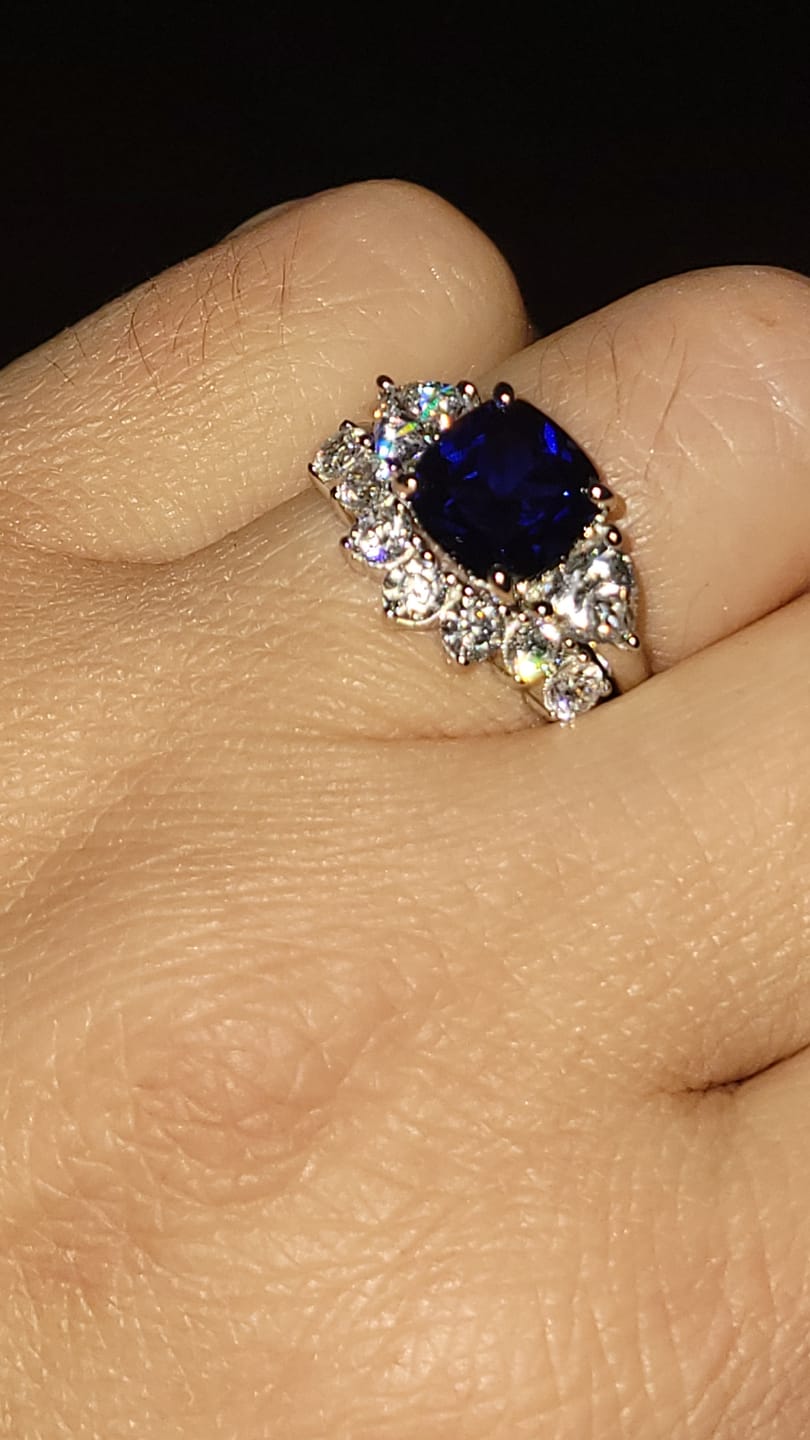 Customer photo review of 3-Stone 3ct Simulated Blue Sapphire CZ Ring in Sterling Silver