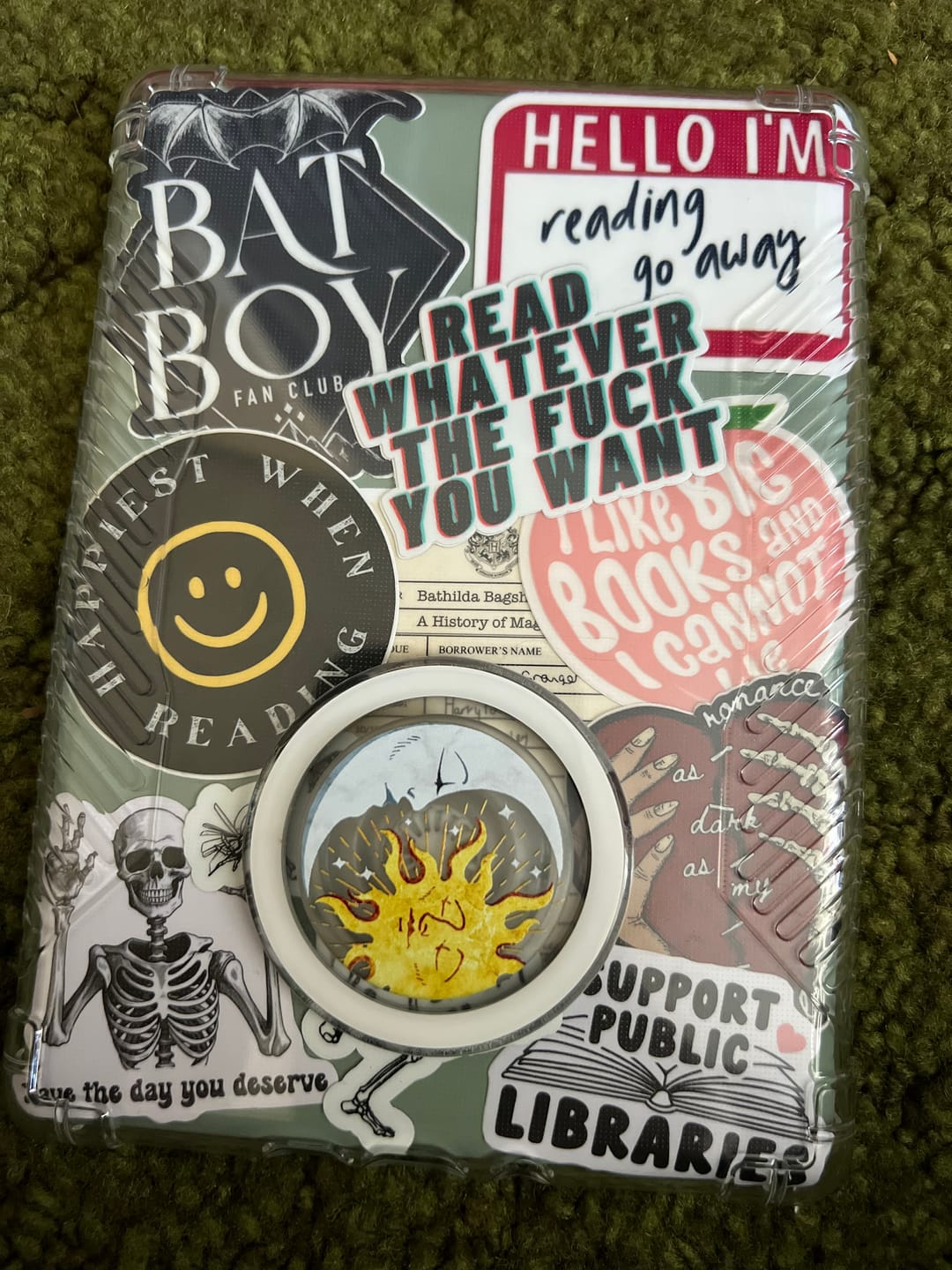 Customer photo review of happiest when reading sticker