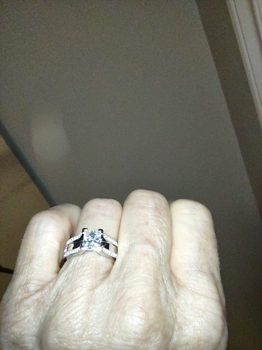 Customer photo review of Princess Cut Moissanite Triple Row Pave Engagement Ring