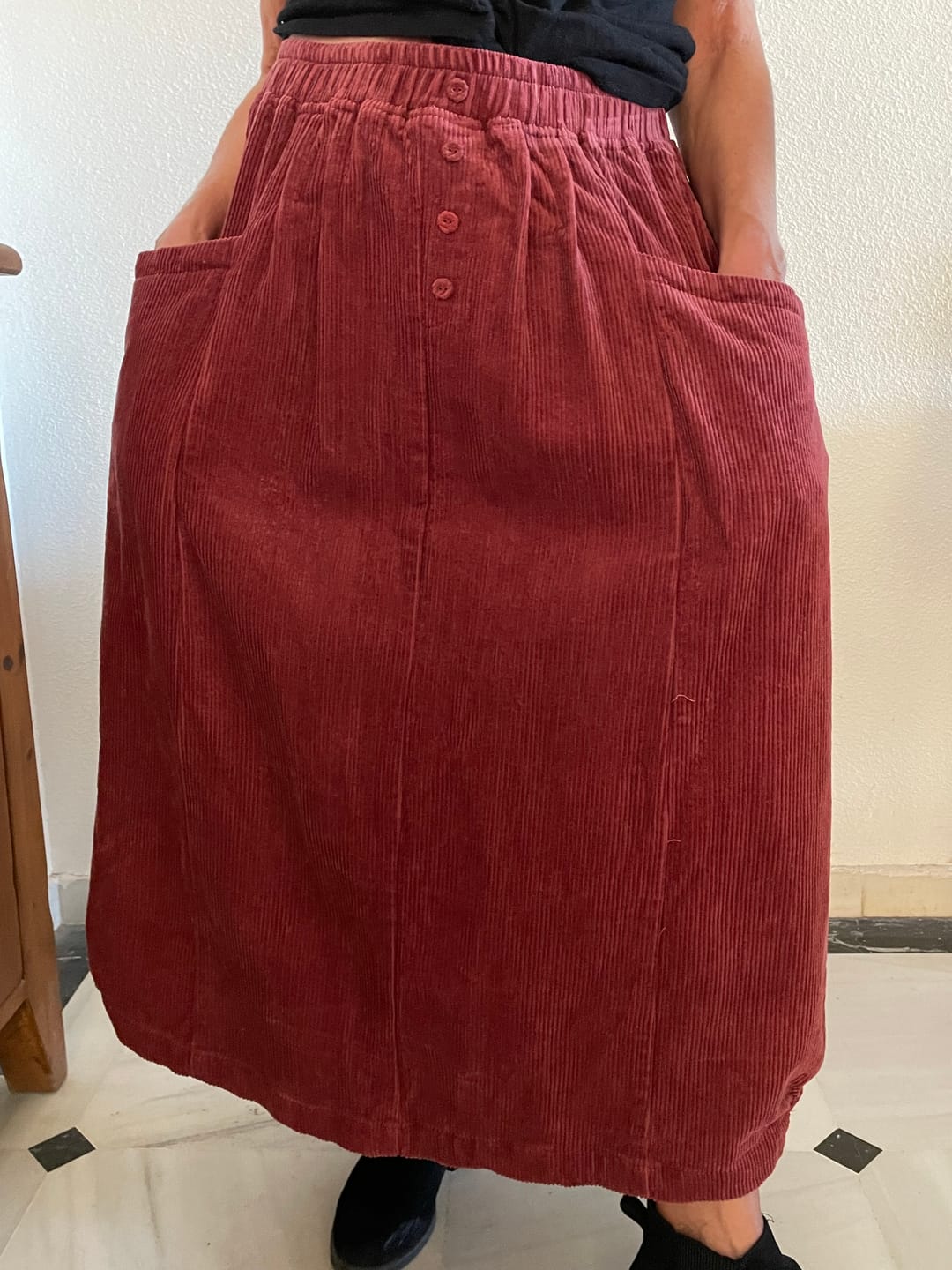 Customer photo review of Plus Size Elastic Waist Calf Length Spring Corduroy Skirt