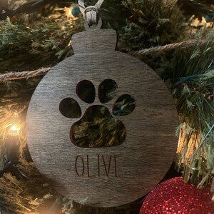 Customer photo review of Personalized Wood and Leather Paw Print Ornament