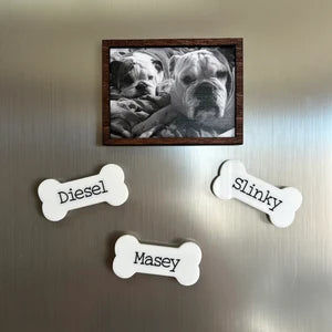 Customer photo review of Custom Engraved Dog Bone Refrigerator Magnet