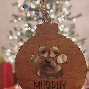 Customer photo review of Personalized Wood and Leather Paw Print Ornament