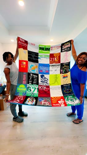 T-shirt quilt with running, fitness themes by Tanitra from FL