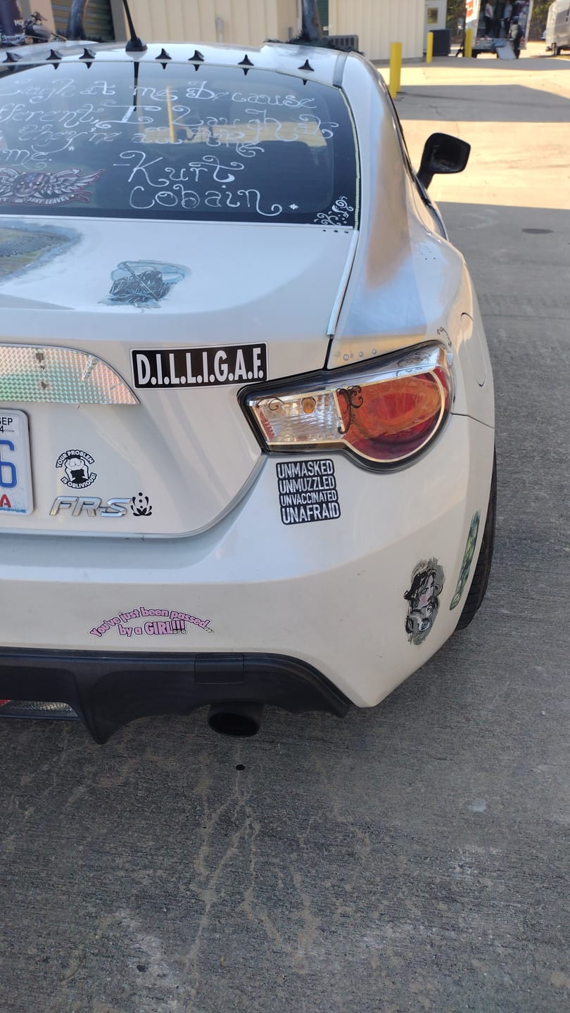 Customer photo review of Unmasked Unmuzzled Decal