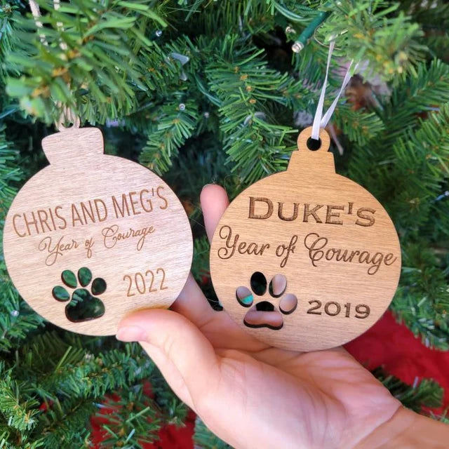 Customer photo review of Personalized Wood and Leather Paw Print Ornament