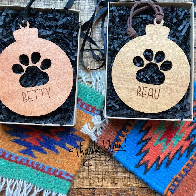 Customer photo review of Personalized Wood and Leather Paw Print Ornament