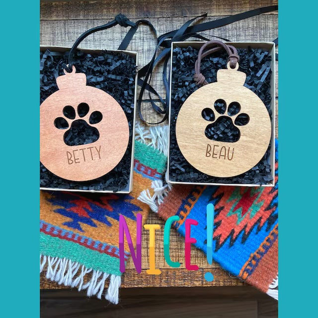 Customer photo review of Personalized Wood and Leather Paw Print Ornament