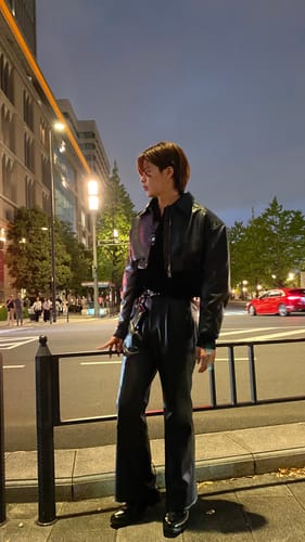 Customer photo review of Black Short Zip PU Leather Jacket