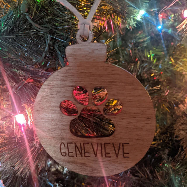 Customer photo review of Personalized Wood and Leather Paw Print Ornament