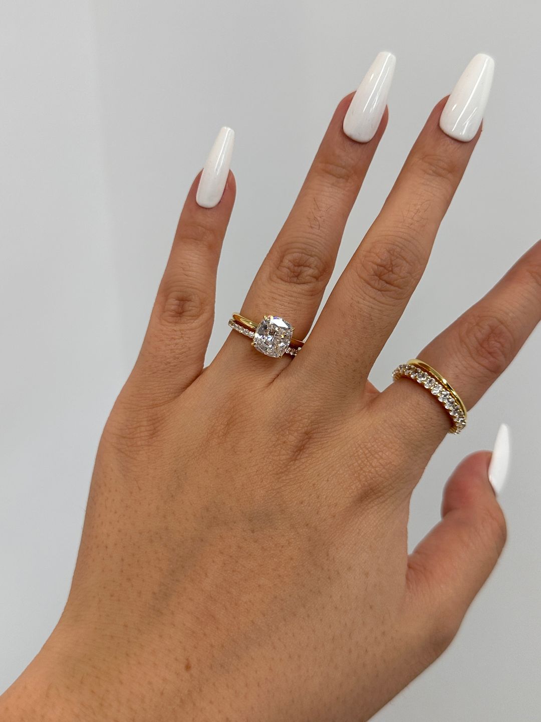 Customer photo review of S925 Classic 3.0 Carat Cushion Cut Bridal Set In Sterling Silver Stackable Wedding Rings