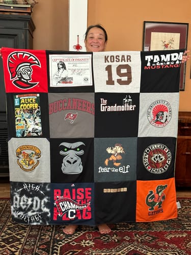 T-shirt quilt featuring buccaneers, gators by Beverly from FL