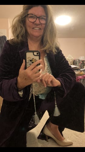 Customer photo review of Skies Are Blue Velvet Duster