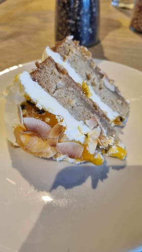 Customer photo review of Peach Passionfruit and Toasted Coconut Cake (vegan)