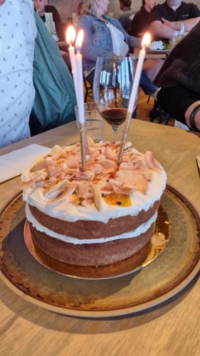 Customer photo review of Peach Passionfruit and Toasted Coconut Cake (vegan)