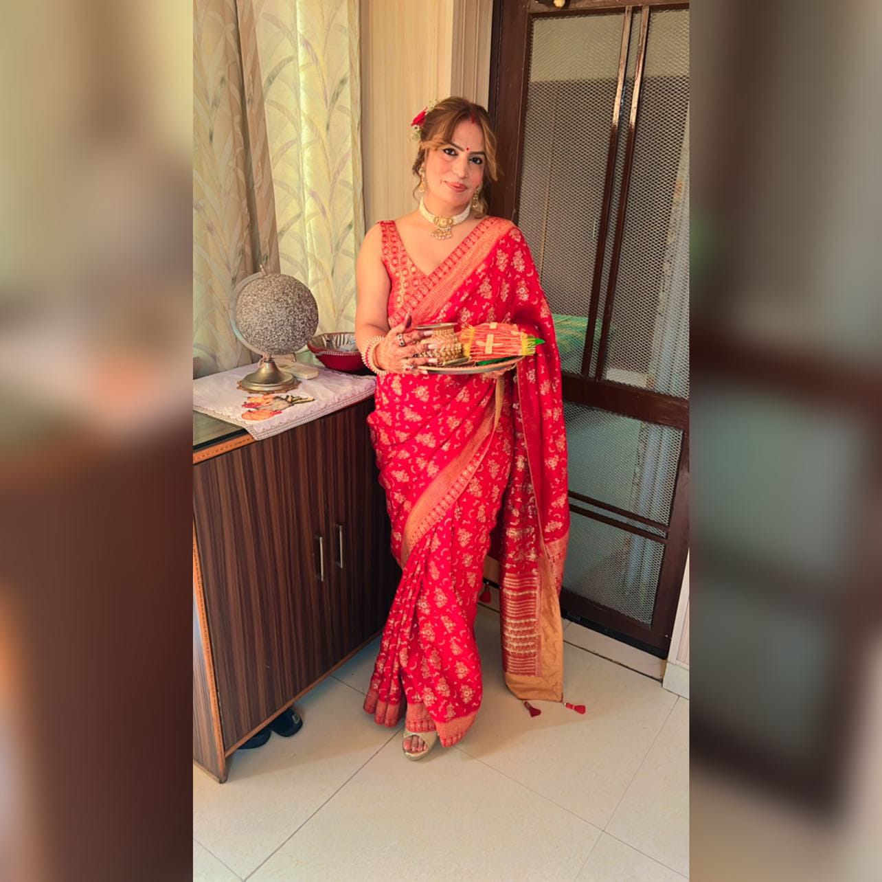 Customer photo review of Scarlet Red Banarasi Uppada Silk Saree