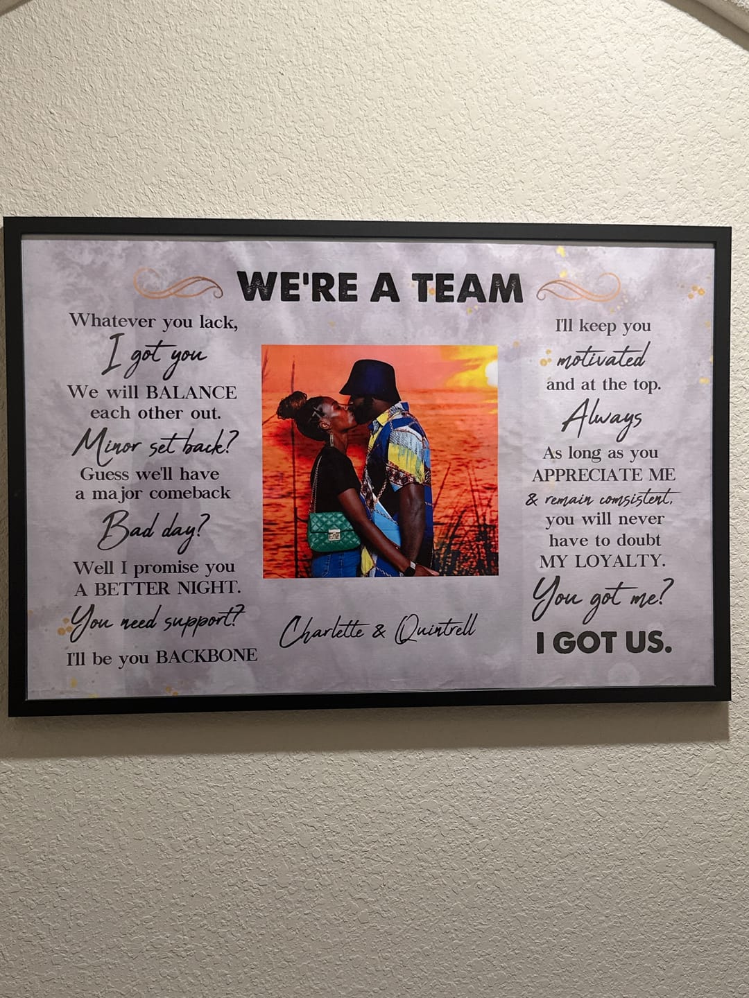 Customer photo review of We're A Team I Got Us Black African Couple - Personalized Wrapped Poster