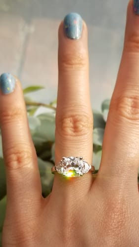 Customer photo review of 3-Stone 3ct Cushion CZ Ring in Sterling Silver