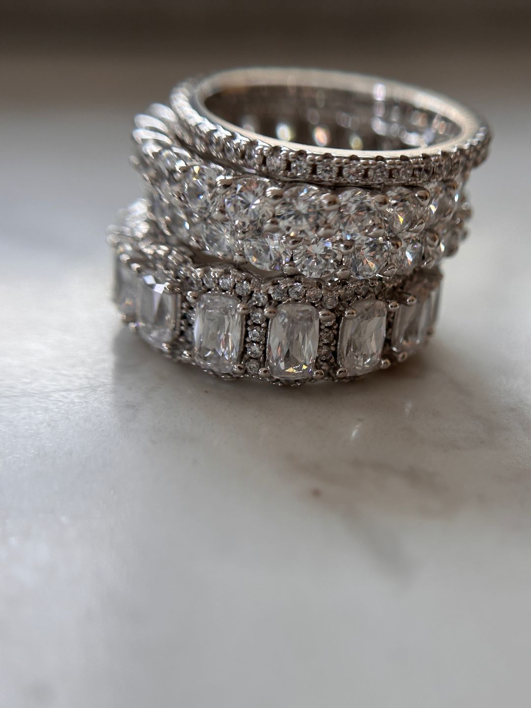 Customer photo review of S925 1.0Ct Cushion Cut 4PC Wedding Band Set Stackable Rings For Everyday Wear