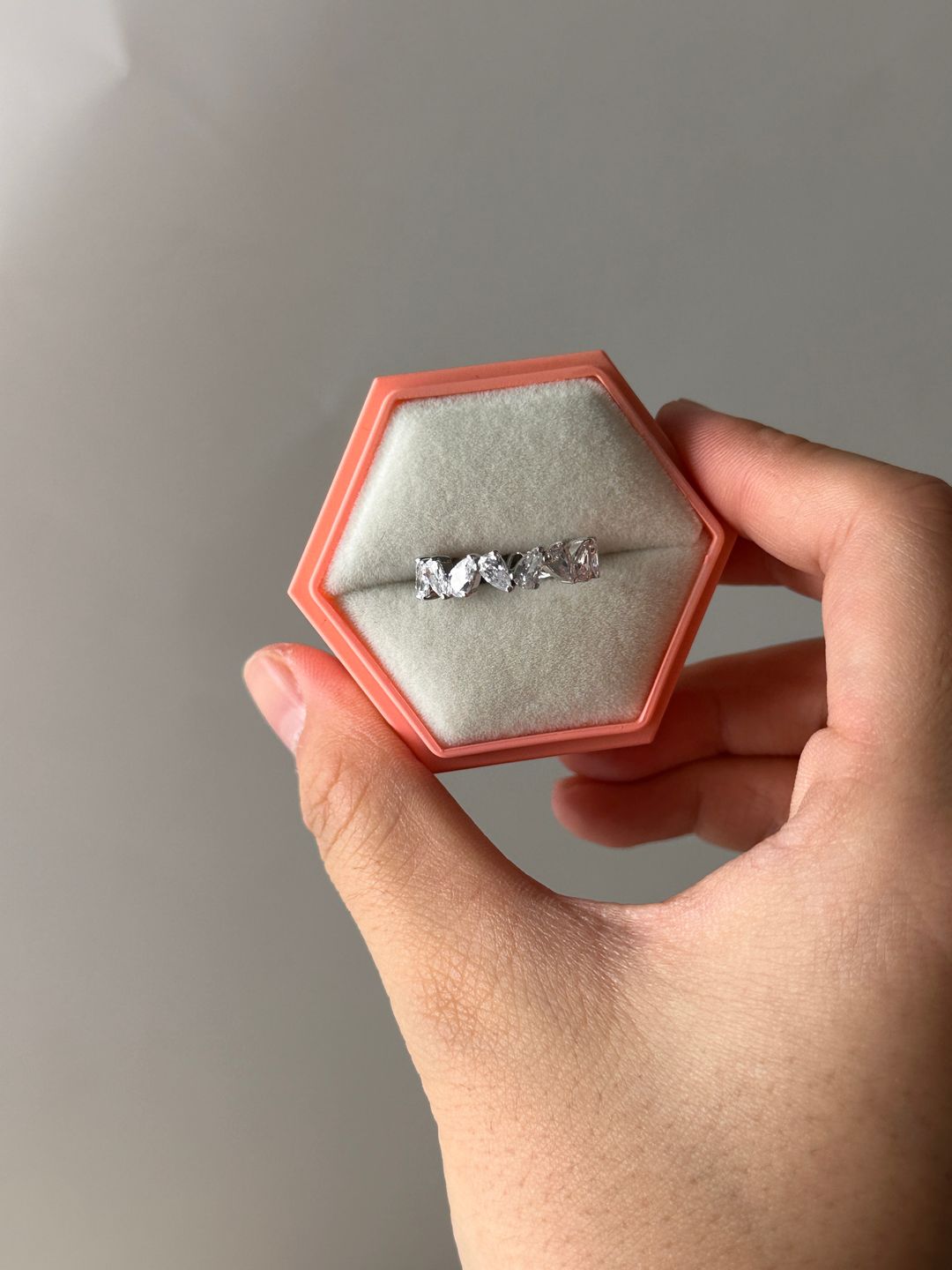 Customer photo review of Louily Unique Full Pear Cut Women's Wedding Band