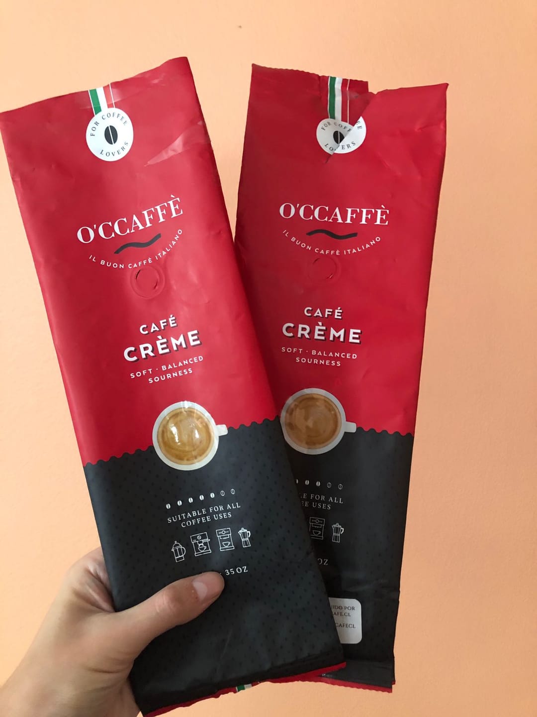 Customer photo review of Occaffe Grano Espresso Creme Rojo 1kg