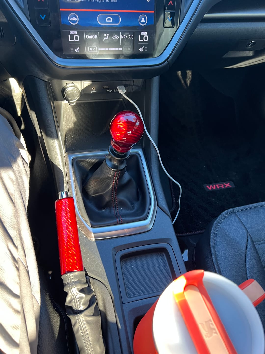 Customer photo review of 2008-2024 Subaru WRX/STi Red Carbon Fiber Ebrake Handle 2013-20 BRZ/FR-S