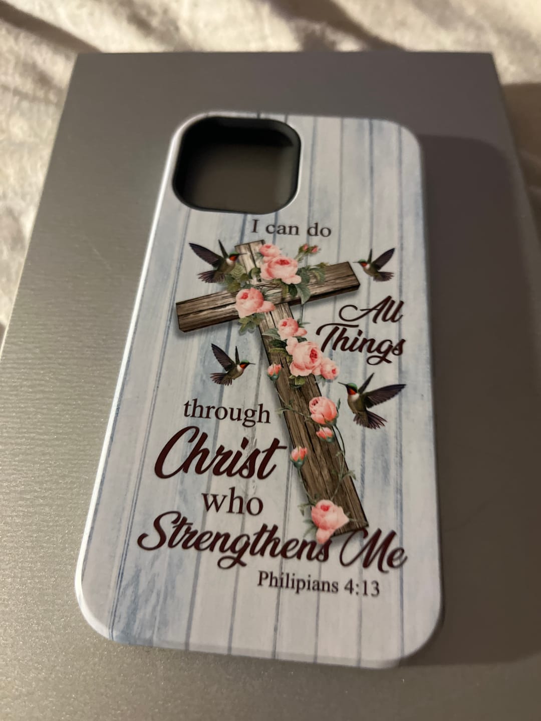 Customer photo review of I can do all things through Christ, Cross with flowers phone case
