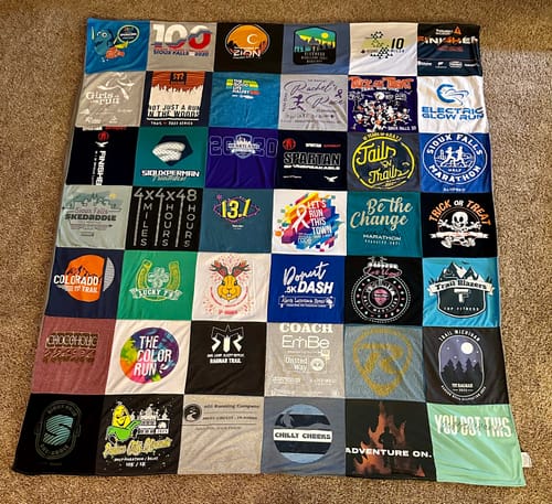 T-shirt quilt with running, fitness themes by JAMES from SD
