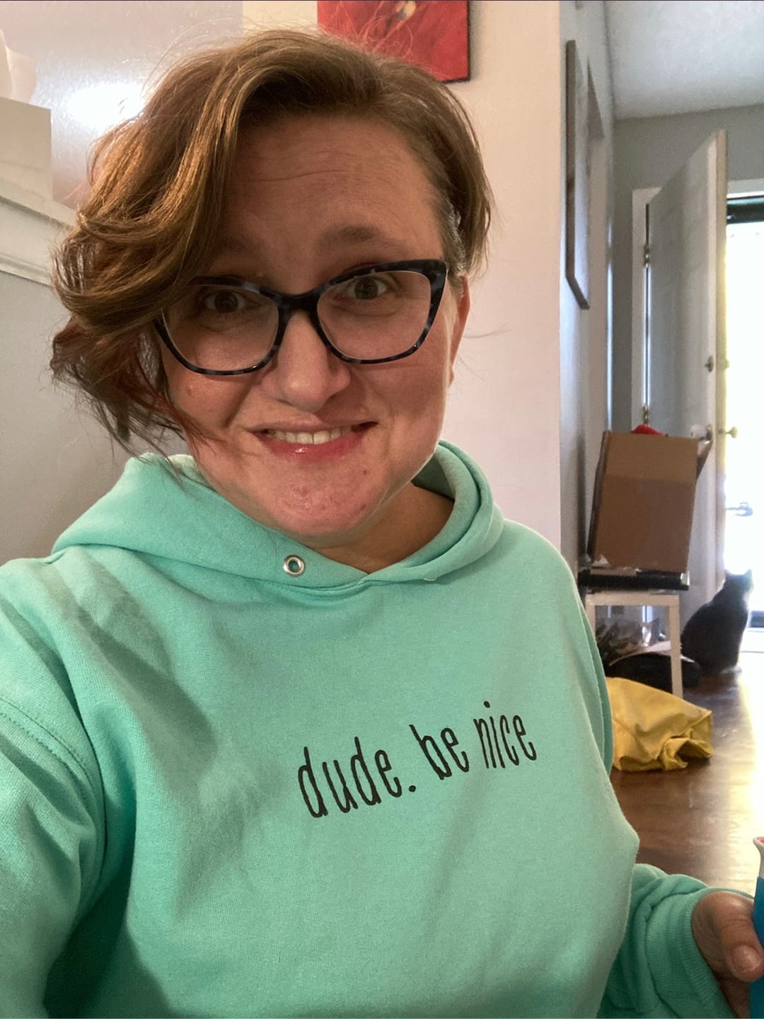 Customer photo review of dude. be nice Hoodie (Mint & Chip Collection)