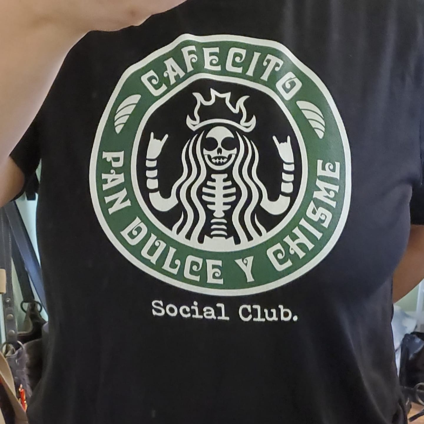 Customer photo review of Premium Bella Cafecito Y Chisme Mexicana T-shirt