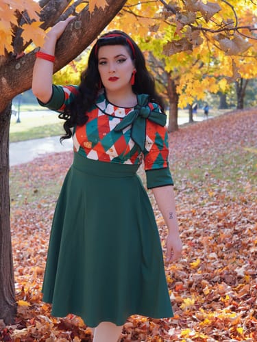 Customer photo review of Green 1950s Christmas Plaid Patchwork Dress