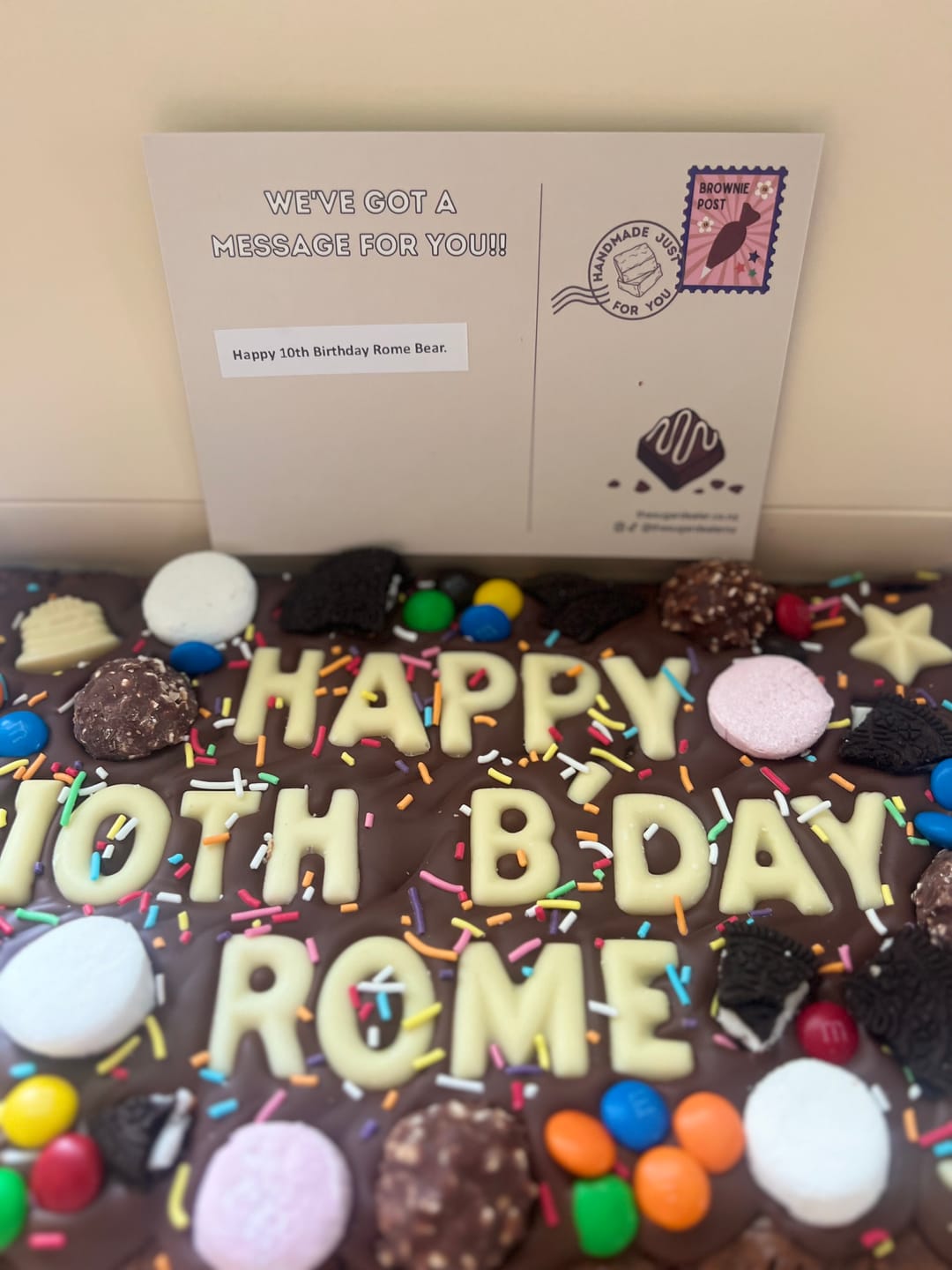 Customer photo review of Mega custom message birthday brownie