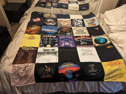 T-shirt quilt with music, concerts themes by Jeffrey from AZ