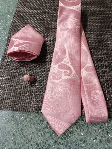 Customer photo review of Pink Paisley Tie Hanky Cufflinks Set