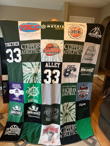 T-shirt quilt featuring machias basketball, clipper athletics by Kali from ME